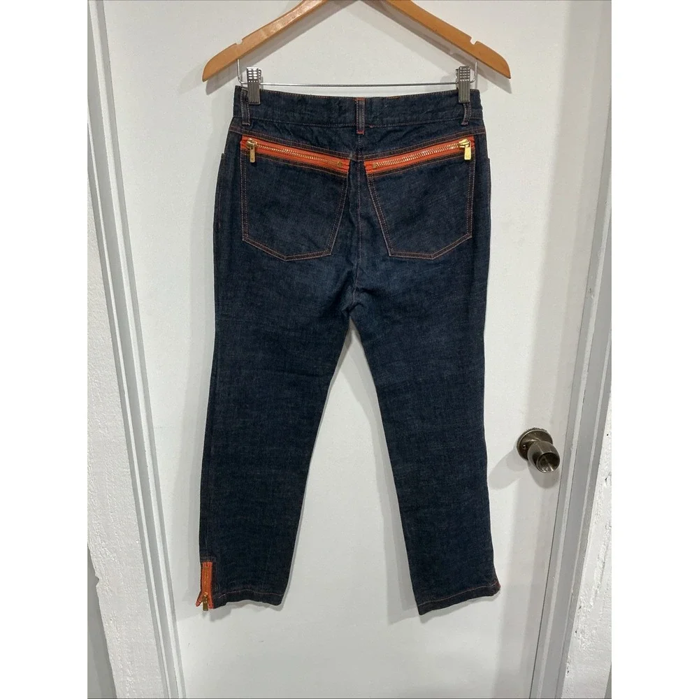 Michael Kors Collection Made In Italy Indigo Denim Jeans, Gold Ankle Zip, 6